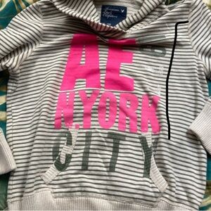 Vintage American Eagle Outfitters Striped Hoodie with Pink and Green Accents